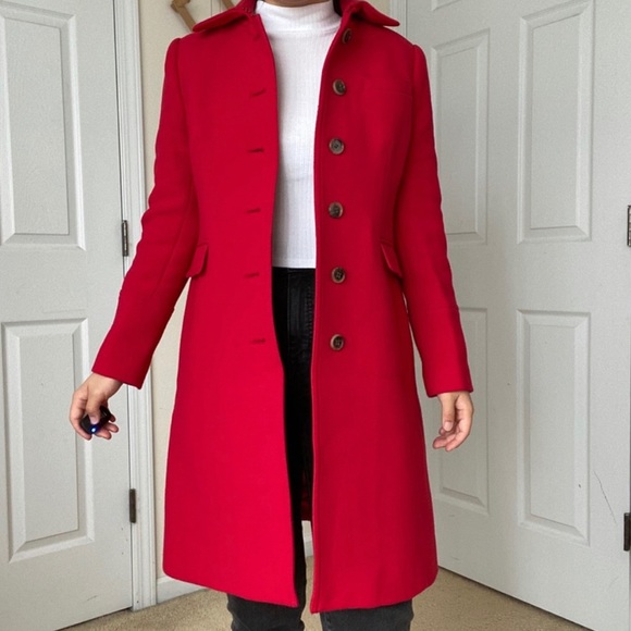 J. Crew Double Cloth Metro Coat Wool with Thinsulate Red Sz 6 EUC